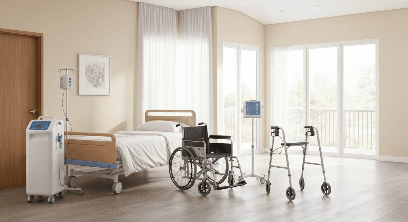 Keluarga menjaga orang tersayang dengan katil hospital di rumah