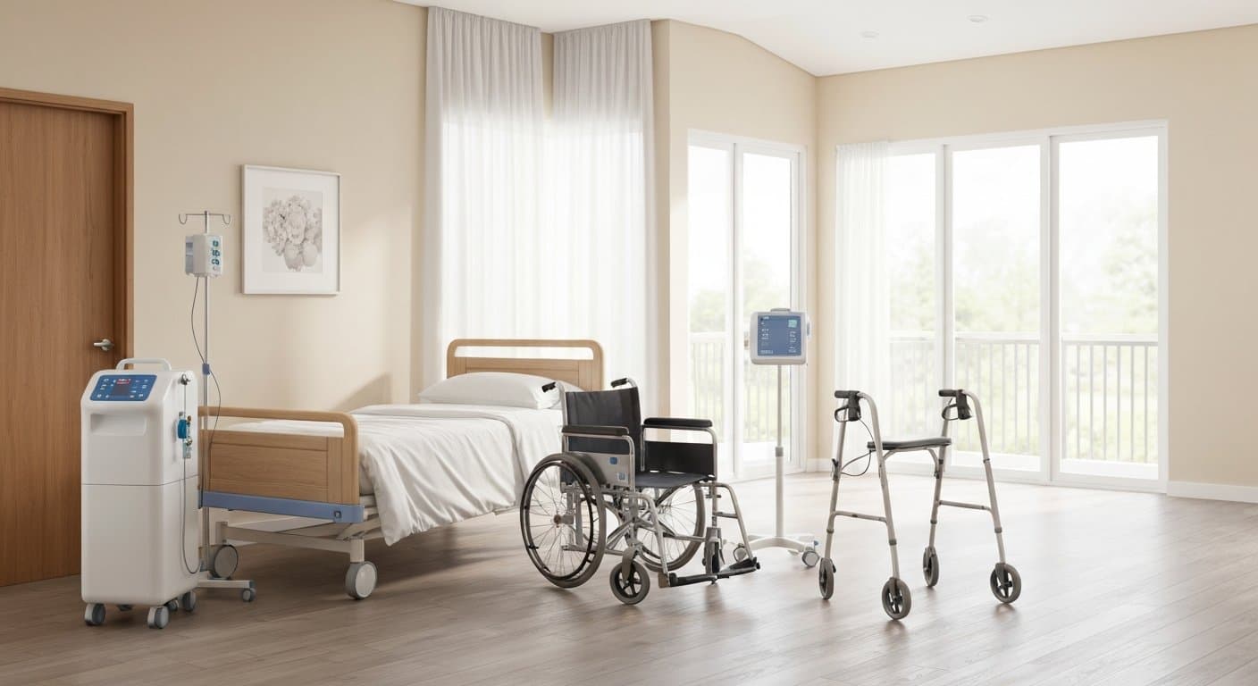 Keluarga menjaga orang tersayang dengan katil hospital di rumah